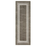 Garvee 2' × 6' Modern Line Border Runner Rug, Machine Washable Non-Slip Low-Pile Rug for Hallway, Kitchen & Entryway, Brown - Brown