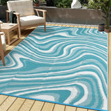 Garvee Large Modern Outdoor Rug 8x10 - Waterproof, Reversible - Polypropylene - UV Resistant, Lightweight - Patio, Camping, Balcony - Light Blue