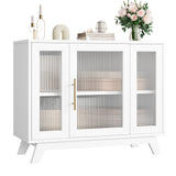 Garvee Modern 36" Buffet Sideboard Storage Cabinet – Adjustable Shelves, Fluted Glass Door, 2-Tier Coffee Bar – for Kitchen, Dining, Living Room, Entertainment Center – Pure White