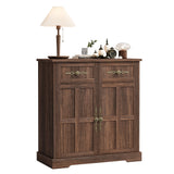 Garvee Modern Farmhouse Buffet Sideboard Cabinet – 33.5" Storage Credenza with 4 Drawers, 2 Doors, Adjustable Shelves, Gold Handles – Ideal for Kitchen, Dining, Living Room – Brown Wood Grain - Brown Wood Grain