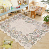 Garvee 8' × 10' Mushroom Forest Area Rug, Soft Washable Low-Pile Polyester Carpet for Living Room, Bedroom and Dining Room, Beige - Beige