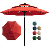 Garvee 10FT 3-Tier Solar Patio Umbrella with LED Lights – Market Outdoor Table Umbrella, Vented Canopy, Easy Crank & Tilt, 8 Sturdy Ribs for Pool, Deck, Yard, Garden – Red - Red