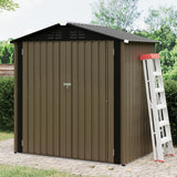Garvee 6x4 FT Heavy-Duty Metal Storage Shed, Lockable Outdoor Garden Shed with Sloped Roof & Ventilation, Weatherproof Rust-Resistant Tool Shed for Patio, Bikes & Equipment – Brown