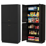 Garvee Modern Kitchen Pantry Cabinet - 67'' Tall Freestanding Food Storage Cupboard with 4 Doors, 4 Adjustable Shelves & Anti-Tip Design - Large Organizer for Dining Room, Living Room, Kitchen - Color: Black - Black