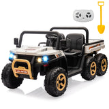 Garvee 24V 2-Seater 6-Wheel 4WD Kids Ride-On UTV Dump Truck - Parent Remote Control, Wireless Audio Music, LED Lights, Electric Dump Bed, Shovel - Electric Ride-On Car for Big Kids - White - White