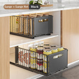 Garvee 2-Pack Telescopic Pull-Out Kitchen Organizer – No-Drill Carbon Steel Storage Rack – Expandable Under basin Spice Shelf – 37x24x19cm – Black – Variant: 2