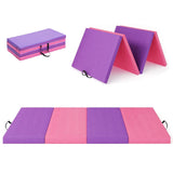 Garvee 4-Panel Folding Gymnastics Mat, Durable PU Leather Exercise Mat with High-Density EPE Foam, [6ft x 2ft x 2inch] for Yoga, Stretching, and Floor Workouts - Professional Training Mat - Pink-Purple