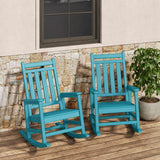 Garvee Adirondack Rocking Chairs, Set of 2 HDPE High-Back Outdoor Rockers with Embossed Wood Grain, Lake Blue, for Porch and Patio