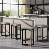 Garvee Modern Backless Bar Stools Set of 4, 24.6" Counter Height, Light Gray PU Leather Upholstered Seat, Metal X-Frame with Footrest, Ideal for Kitchen Island, Dining Room, Home Bar, Storage: 4PC - Gray