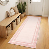 Garvee 2' × 6' Modern Bordered Runner Rug, Machine Washable Non-Slip Low-Pile Soft Rug for Hallway, Kitchen & Entryway, Pink - Pink