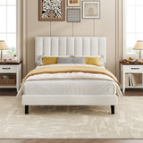 Garvee White Upholstered Platform Bed Frame with Adjustable Tufted Headboard, Suede Fabric, Sturdy Wooden Slats, No Box Spring Needed, Easy Assembly - Full Size, White - White