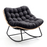 Garvee Rocking Chair with Thick Cushion,450 LBS Capacity, Heavy Duty Metal Frame Patio Rocker, Curved Leg Wicker Rattan Armchair for Indoor Outdoor Lounge Decking, Black - Black