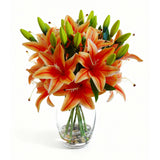 Garvee Tiger Lily Artificial Flowers, Lifelike Fake Lilies in Vase with Faux Water, Artificial Floral Arrangements for Home Office Anniversary, Birthday & Special Occasions Decor, Orange