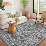 Garvee Washable Area Rugs - Perfect for Living Room, Bedroom, Kids Room, Nursery - Stain & Water Resistant Non-Slip, Foldable Indoor Vintage Carpet - Gray