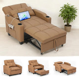 Garvee 4-in-1 Convertible Sleeper Sofa Chair – Modern Pull-Out Recliner with Adjustable Backrest, Vibration Massage Lumbar Pillow, USB/Type-C Ports, Cup Holders, Side Pocket – Perfect for Living Room or Bedroom, Brown - Brown