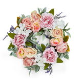 Garvee 20" Spring Wreath for Front Door, Artificial Pink Peony & Lavender Floral Wreath with Roses, Hydrangeas, and Rabbit Ear Leaves for Door, Wall, Wedding, and Farmhouse Home Decor