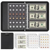 Garvee Fireproof PU Leather Coin & Banknote Organizer Binder – Holds 400 Tokens & 36 Notes – Secure PVC Sleeves – Large Portable Storage for Collectors, Office & School, With Lock - 