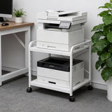 Garvee Heavy Duty 2-Tier Under Desk Printer Stand – 20" Deep Height Adjustable Shelf Printer Cart with Wheels – Mobile Office Storage Organizer Table for Home or Workplace – Rolling Platform, White - White
