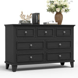 Garvee Spacious Storage Solution 7 Drawer Dresser - 47" Wide Wooden Chest for Bedroom - Deep Storage, Metal Handles, Rustic Modern Organizer - Living Room, Hallway, Entryway, Closet - Color: Oak Black - Black
