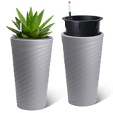 Garvee Self Watering Planters Set of 2, 23.5" Round Gray Pots with Water Level Monitor & Drainage for Porch Patio