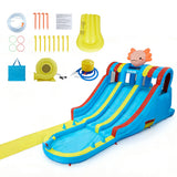 Garvee Inflatable Water Park Bounce House for Kids – Dual Slides, Long Slip Mat, Splash Pool, Durable Oxford, Powerful Blower – Hexagonal Dragon Theme, US Standard - Teddy Triple Slide