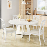 Garvee Farmhouse 47-Inch Round Dining Table for 4-6 – Wooden Cross Pedestal Base – Spacious Antique White Table for Kitchen, Dining Room, or Living Room – Table Only – Color: Antique White