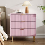 Garvee Pink Dresser, Modern 3 Drawer Dresser for Bedroom with Gold Handle and Large Drawer, Wood Double Chest of Drawers and Storage Organizer for Living Room, Hallway, Entryway - Pink