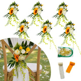 Garvee Rustic Artificial Sunburst Chair Decorations - 6Pcs White Bouquets with Sunburst Yellow & Light Beige Inspired Shade Ribbons - Wedding Aisle Decor - Includes Fastening Accessories - Color: Sunburst, Ribbon Light Beige Inspired Shade + Sunburst - Yellow