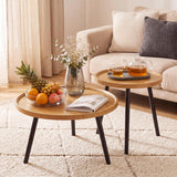 Garvee Modern Nesting Coffee Table Set of 2 for Living Room – Round Wood and Metal Accent Tables – Sturdy Space-Saving Design – Natural Wood Color - Natural Wood Color