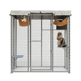 Garvee 72" Large Outdoor Cat House Catio – Walk-In Platform, Weatherproof Resting Box & Roof, Secure Spacious Enclosure for Multiple Cats, Indoor/Outdoor Use - Light Gray