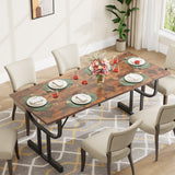 Garvee Farmhouse Dining Table for 6-8 – 70.9-Inch Rectangular Thick Flamed Wood Grain Top – Heavy Duty Metal Frame – Rustic Wooden Table for Home, Office, or Family – Black Iron + Vintage Color