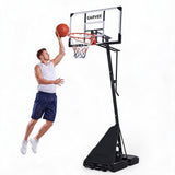 Garvee Portable Basketball Hoop System, 44 Inch Clear PC Polycarbonate Backboard Height-Adjustable Basketball Goal (7.5 FT to 10 FT, 18" Rim, 72.8 Lbs) with Bottom Protective Padding for Driveway & Backyard - 