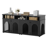 Garvee Double Dog Crate Furniture 71 in Dog Kennel Furniture for 2 Medium Dogs, Heavy Duty Dogs Cage XL Dogs House Indoor with 3 Storage Shelves, Large Puppy Crates with 8 Adjustable Feet, Black - Black