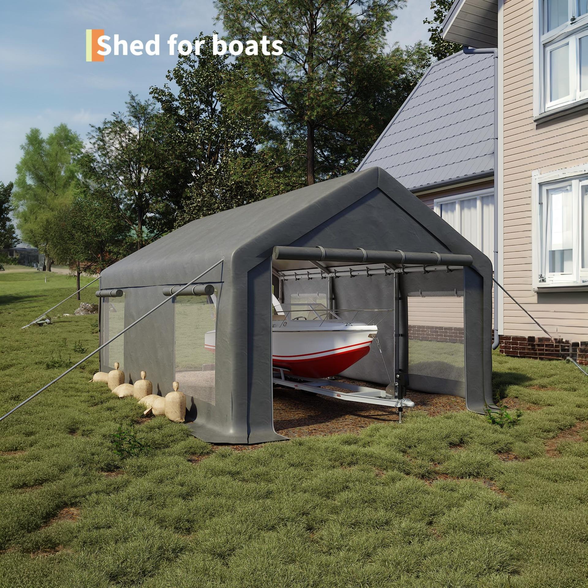 12' × 20' Portable Garage Carport with 2 Doors | Garvee