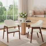 Garvee Modern Upholstered Dining Chairs with Arms, Ergonomic Curved Backrest, Sturdy Solid Wood Legs for Kitchen & Dining Room - OffWhiteStyle, Set of 2 - Beige