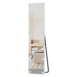 Garvee Full Length LED Floor Mirror with Dimmable Square Bulb Lights, 3-Color Lighting, Modern Bedroom Decor, Standing or Wall-Mounted, White Edge, 40x160cm, Square light bulb three colors