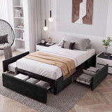 Garvee Twin Size 3-Drawer Underbed Storage Upholstered Platform Bed Frame, No Headboard - Space-Saving Low Profile Base, Dark Gray - Dark Gray