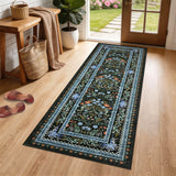 Garvee 2' × 6' Palace Floral Runner Rug, Soft Washable Low-Pile Polyester Carpet for Hallway, Kitchen and Entryway, Black - Black