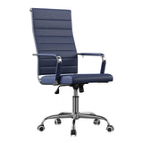 Garvee Ergonomic Mid-Back Executive Office Chair – Ribbed Blue PU Leather Swivel Desk Chair with Arms – Adjustable Height, Modern Conference Room Seating – Blue Does Not Disassemble or Assemble - Blue