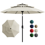 Garvee 10FT 3-Tier Outdoor Patio Umbrella with Vented Canopy – Fade-Resistant UV Sun Shade, 8 Reinforced Ribs, Crank & Tilt, Market Table Parasol for Pool, Deck, Garden, Yard – Beige - Beige