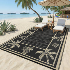 Garvee Outdoor Rug 8x10 Waterproof Reversible Plastic Straw Tropical Leaf Design UV-Resistant Patio Deck Camping Mat - Black & Brown