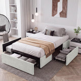 Garvee Twin Size 3-Drawer Underbed Storage Upholstered Platform Bed Frame, No Headboard - Space-Saving Low Profile Base, Beige - Beige