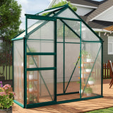 Garvee 6 × 3 FT Polycarbonate Greenhouse, 4 mm Double-Wall Panels, 99% UV Protection, Aluminum Walk-In Greenhouse with Roof Vent, Sliding Door and Rain Gutters, Green