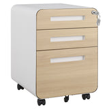 Garvee 3 Drawer Rolling File Cabinet with Lock, Carbon Steel Storage Cabinet for A4, Letter, Legal File Folders, Mobile Filing Cabinet for Home Office, Under Desk, Wood Grain - Natural Wood