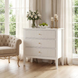 Garvee Fluted Wood Nightstands with Charging Station, 32" Tall Bedside Table - 3 Drawers Storage - Modern Bedroom End Table, White - White