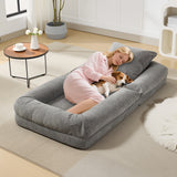 Garvee Oversized Adjustable Human Dog Bed for Adults & Pets – Chenille Upholstered Collapsible Floor Sofa with 2 Soft Pillows – Memory Foam Bean Bag Lounger – Grey - Gray