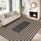 Garvee 9' x 12' Boho Jute-Look Geometric Easy Jute Area Rug, Machine Washable Non-Slip Low-Pile Non-Shedding Rug for Indoor/Outdoor Use, Black/Coffee - Black/Natural