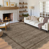 Garvee 6' × 9' Scalloped Bordered Area Rug, Machine Washable Non-Slip Low-Pile Soft Rug for Living Room, Bedroom & Dining Room, Dark Brown - Dark Brown