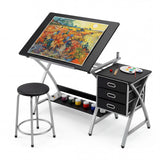 Garvee Tabletop Adjustable Drafting Table, Drawing Table for Adults, Drafting Desk Art Desk with Stool & 3 Storage Drawers, Modern Painting Studio Work Station for Home Office