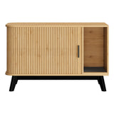 Garvee Modern Hidden Cat Litter Box Furniture – 39" Cat House Side Table with Sliding Door, Litter Mat, Multi-Functional Pet Enclosure for Living Room – Natural Wood Color - Natural Wood Color